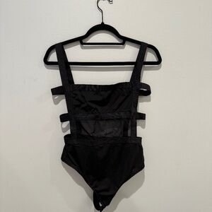Revolve Black Strapped Open Back Bodysuit